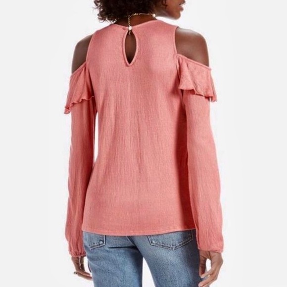 LUCKY BRAND Ribbed Ruffle Cold Shoulder Top - Picture 3 of 13